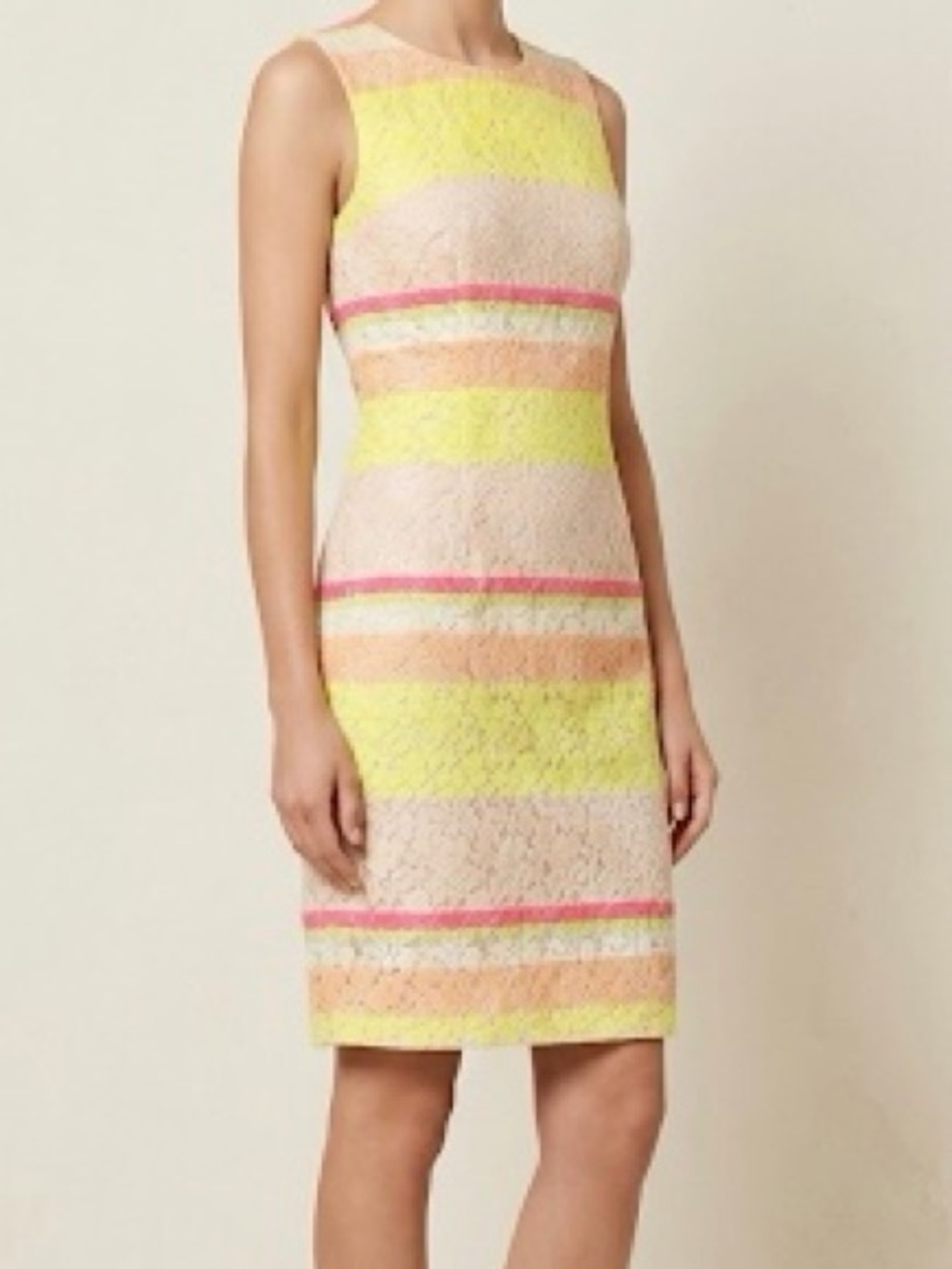 Ann Taylor Pastel Lace Stripe Dress in Yellow and Pink, size 6